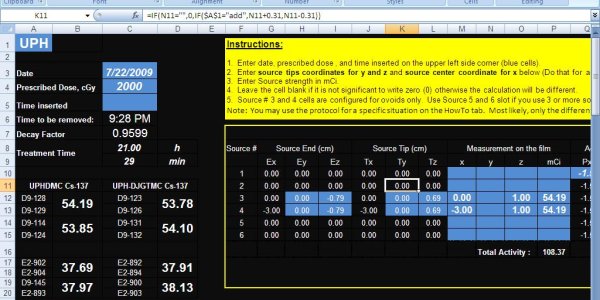 LDR Brachytherapy Verification Spreadsheet