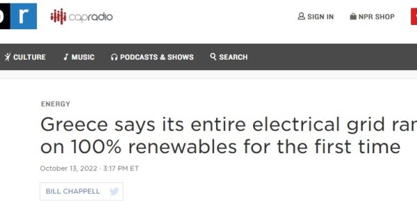 Activists Celebrate Greece Being 100% Renewable Energy - For 0.06% Of The Year
