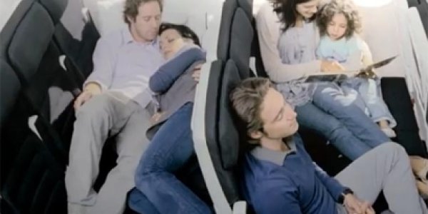 Skycouch - economy class airline seating gets cuddly  (likely for those married under 5 years)