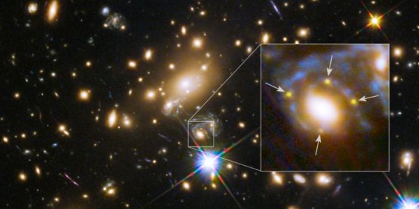 Four Images Of Supernova Refsdal, Split By A Cosmic Lens