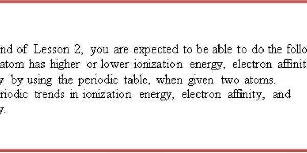 Manuscript on Chemical Bonds:  Lesson 2  Periodic Trends
