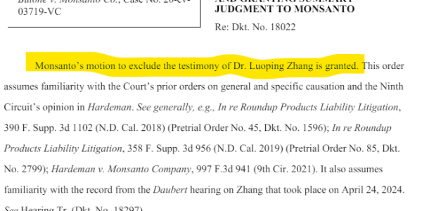 Monsanto Trial Judge: Zhang Glyphosate Meta-Analysis Is Nonsense