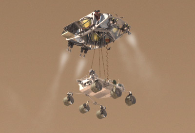 MSL descends to the martian surface on its 