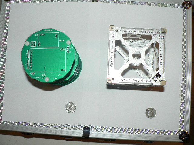 Tubesat next to Cubesat, top view