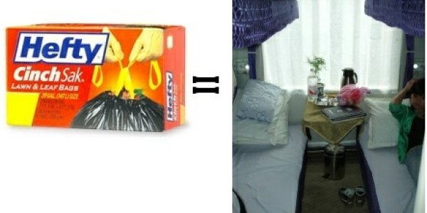 Luxury train beds - made from garbage bags?