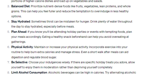 What Does ChatGPT Say About Holiday Eating Health?